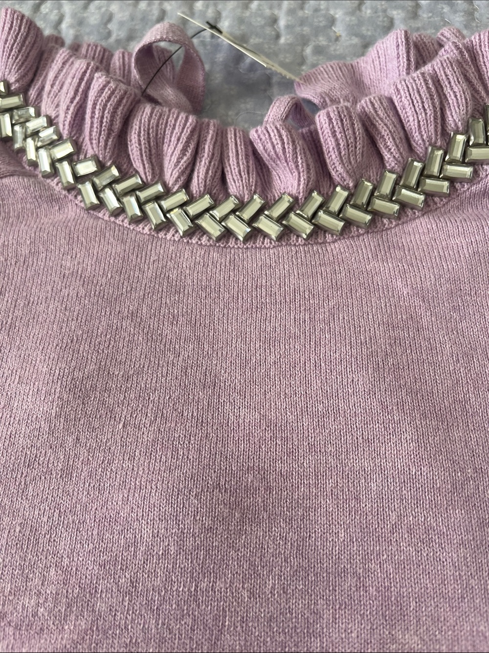 NEW Talbots lavender Ruffle-Neck Sweater with Jewel Trim